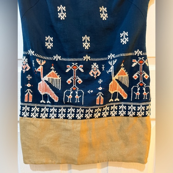 Anthropologie Floret Blue and Tan Embroidered Peruvian Dress - Picture 2 of 7